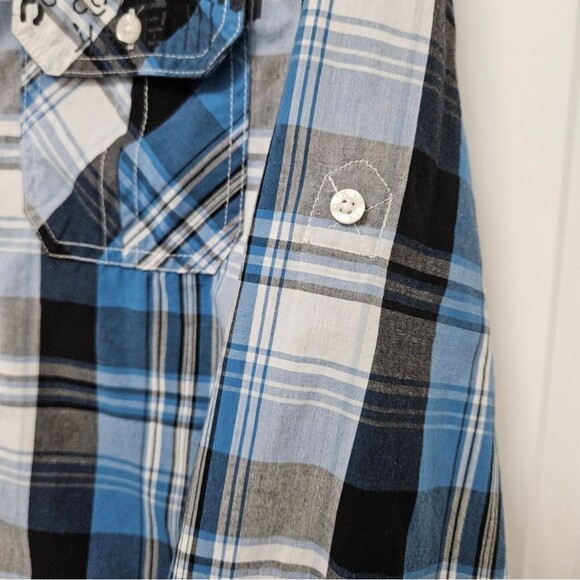 HELIX Shirt Boys Size XL Plaid Long Sleeve Roll Up Pockets Skull Skater See Pics - Picture 4 of 10